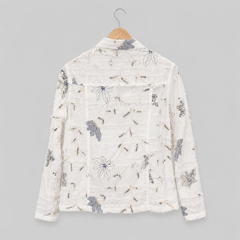 Focus Blouse Womens Small White Long Sleeve Embroidery Floral Sequin Whimsical - Picture 2 of 10